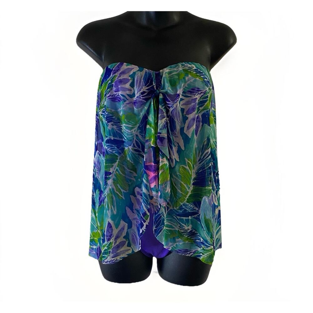 Lauren Ralph Lauren 6 Purple Watercolor Print Flyaway One Piece Swimsuit Coastal